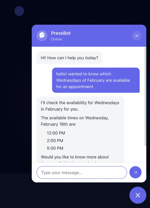 Bot checks WP Booking Pro and shows available time slots