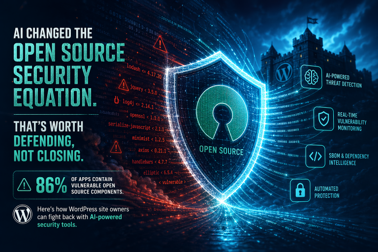 Create a featured image for a blog post with this context: Article title: "AI Changed the Open Source Security Equation. That's Worth Defending, Not Closing." Summary: 86% of apps contain vulnerable o