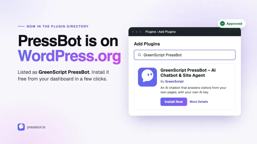PressBot Is Now on WordPress.org (as GreenScript PressBot)